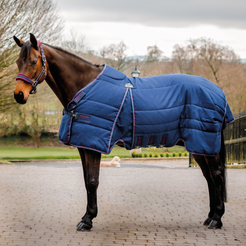 Horseware Rambo Optimo 200g Mediumweight Stable Rug - Navy/Burgundy/Teal/Navy -1